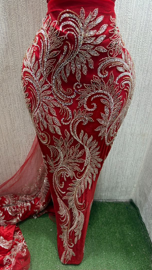 Luxury Hand-Beaded Mermaid Lace Fabric  Elegant Bridal  Evening Wear