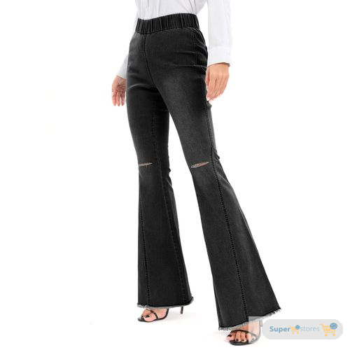 ASHION Womens High-Waist Bell-Bottom Denim Jeans - Retro Flared Style With Stretch Fit