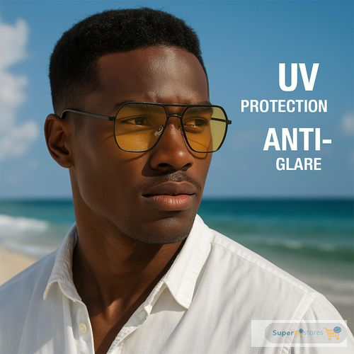 Mens Yellow-Tint Sunglasses  Stylish Outdoor Eyewear with Glare Shield  Comfortable Fit