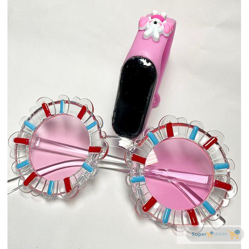 2 In 1 Adorable Baby Girls Wristwatch And Sunglasses Set With Adjustable Strap