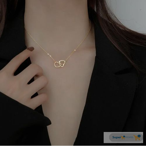 Gold-Tone Double Heart Necklace  Valentines Jewelry Gift For Women