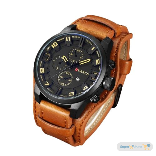 Curren Exotic Leather Strap Men Watch With Bead Bracelet- Brown